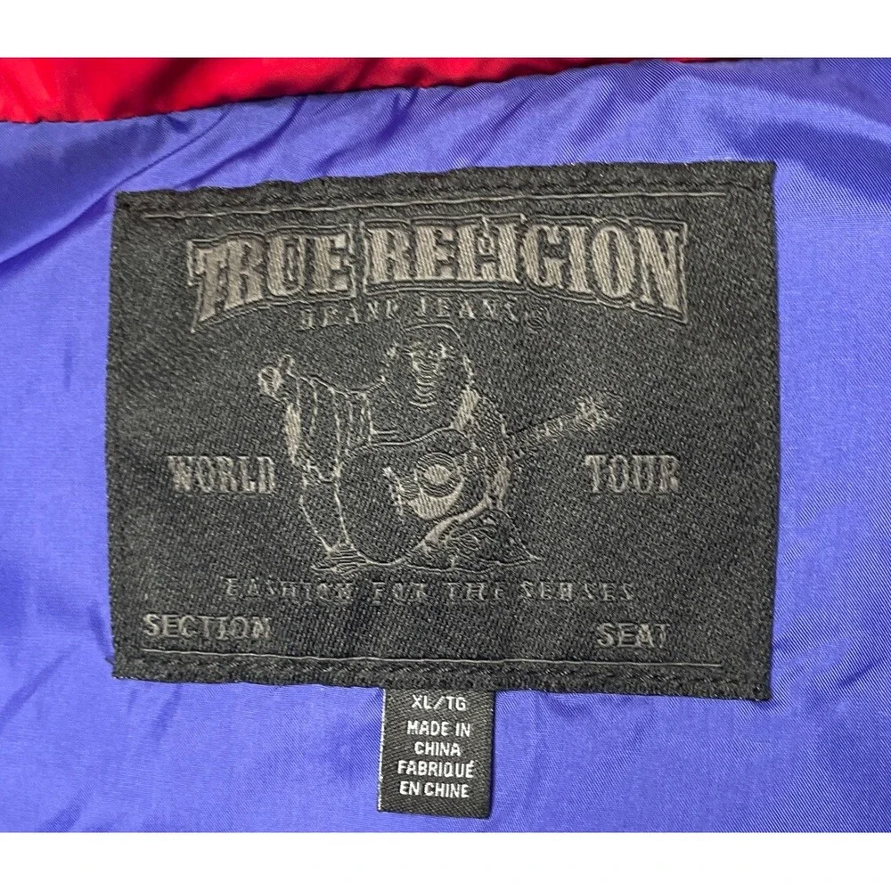 True Religion World Tour Red Snap Button On‎ Puffer Vest W/ Pockets Men's XL
